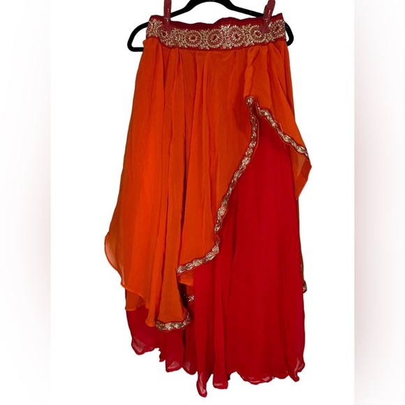 Red Indian Sequined Corset & Skirt  Sz Small  Preloved - Picture 4 of 6